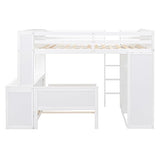 Full Over Twin Bunk Beds with Desk and Drawers , Wooden Full Size Loft Bed with Removable Twin Bed , Wardrobe and Shelves , Storage Bunk Bed with Ladder & Guardrails for Kids Girls Boys , White Harper & Bright Designs