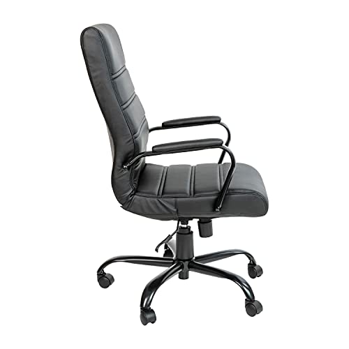 EMMA + OLIVER Faux Leather High-Back Swivel Home Office Desk Chair with Wheels, Padded Seat, and Armrests, Adjustable Height Multipurpose Office Chair, Black EMMA + OLIVER