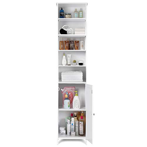 Tangkula Tall Bathroom Storage Cabinet, 72 Inch Bathroom Free Standing Tower Cabinet with Adjustable Shelves & Cupboard with Door, Space Saving Floor - WoodArtSupply