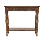 COTTON CRAFT Solid Wood Accent Console Table - Hand Carved Sofa Table - Hallway Entryway Two Drawers Small Space Transitional Traditional Farmhouse Easy Assembly - 36 W x 32 H x 11 D - Antique Brown COTTON CRAFT