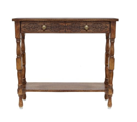 COTTON CRAFT Solid Wood Accent Console Table - Hand Carved Sofa Table - Hallway Entryway Two Drawers Small Space Transitional Traditional Farmhouse Easy Assembly - 36 W x 32 H x 11 D - Antique Brown COTTON CRAFT