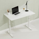 Penau Adjustable Height Standing Desk, Manual Crank Sit Stand Computer Desk, Minimalist White Engineered Wood Top, White Iron Double Column Frame, 39.37 x 23.62 x 35.43 Inchs Penau