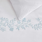 Martha Stewart - King Duvet Cover Set, 100% Soft Cotton Bed Set with a Smooth Cotton Percale Reverse, 3 Piece Floral Bedding with Matching Pillowcases (Garden Path Embroidery Blue) Martha Stewart