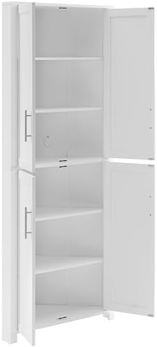 Crosley Furniture Savannah Traditional Corner Pantry Storage Cabinet with Shelves, Kitchen, Dining, Laundry, White Crosley Furniture