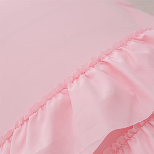 Holawakaka Pink Waterfall Ruffle Comforter Set Twin Size Multi-Layers Ruffled Shabby Chic 3PCS Bedding Set for Girls Women Holawakaka