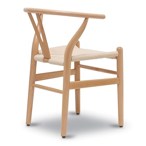 Poly and Bark Weave Modern Wooden Mid-Century Dining Chair, Hemp Seat, Natural (Set of 2) - WoodArtSupply