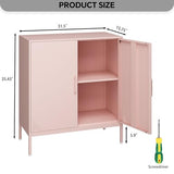 Steehoom Metal Storage Cabinet with 2 Doors, Steel Buffet Sideboard Entryway Locker Cabinet Kitchen Cupboard for Living Room, Dining Room, Kitchen, Office, Bar (Pink, 31.5" D x 15.75" W x 35.43" H) Steehoom