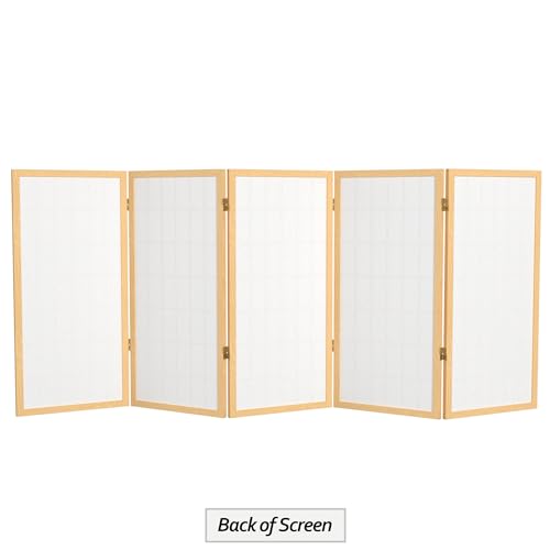 3 ft. Short Window Pane Shoji Screen - Natural - 5 Panels Red Lantern