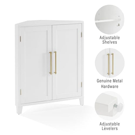 Crosley Furniture Roarke Stackable Corner Pantry Storage Cabinet with Shelves, Kitchen, Dining, Laundry, White Crosley Furniture