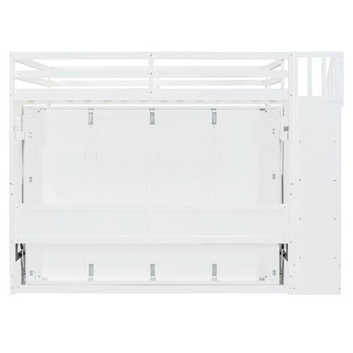 MaiDeHaoo Murphy Bunk Beds Full Bunk Bed with Desk and Storage - White MaiDeHaoo