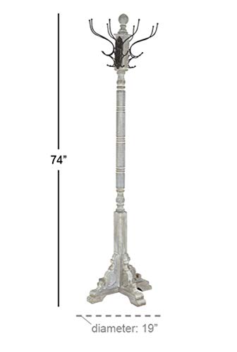 Deco 79 Wood Vintage Style 12 Hook Coat Rack, 19" x 19" x 74", Gray Deco 79