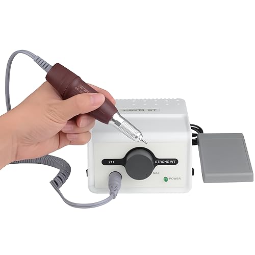 Electric Nail Drill Art Polisher Machine 65W Strong Max 211 for Acrylic Nails 35000RPM Manicure Tools Lab Jewelry Jade Wood Carving Tool Grinder (120 Red Handle) OUBO