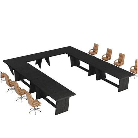 Tribesigns 6 FT Conference Table, 71” Rectangular Meeting Table for Office Conference Room, Large Executive Seminar Desk for 6–8, Heavy-Duty Business Boardroom Table with Wooden Pedestal Base, Black Tribesigns