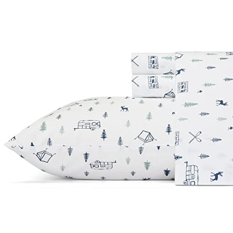 Eddie Bauer - Full Sheets, Cotton Percale Bedding Set, Crisp & Cool Home Decor, Dorm Room Essentials (Campout Dark Blue, Full) Eddie Bauer