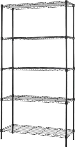 FDW 14" D x 36" W x 72" H 5-Shelf Wire Shelving Adjustable Metal Shelf Large Storage Shelves Heavy Duty Height Commercial Grade Steel Layer Shelf 1250 LBS Capacity,Black FDW