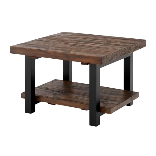 Pomona 27-Inch Rustic Square Coffee Table – Solid Pine Wood with Natural Weathered Finish and Industrial Metal Legs – Small Space Living Room Accent by Alaterre Furniture Alaterre Furniture