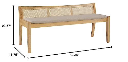 Powell Kasi Natural Low Back Cane Bench with Beige Upholstered Seat Powell