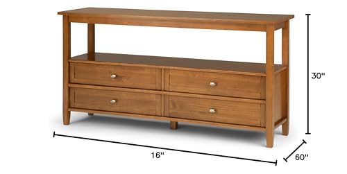 SIMPLIHOME Warm Shaker SOLID WOOD 60 inch Wide Wide Console Sofa Entryway Table in Light Golden Brown with Storage, 4 Drawers and 1 Shelf, for the Living Room, Entryway and Bedroom SIMPLIHOME