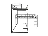 KMBOHE Twin Size L-Shaped Triple Bunk Bed with 3 Twin Beds, Space Saving Corner Design for Multiple Kids, Metal Frame with Built-in Ladder & Full-Length Guardrails, No Box Spring Needed, Black KMBOHE