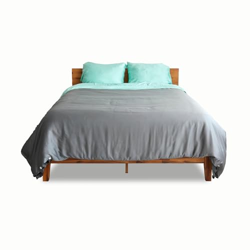 Sheets & Giggles 100% Eucalyptus Lyocell Duvet Cover - All-Season Soft, Cool & Cozy with Easy-to-Fasten Ties & Buttons - Down Alternative & Zero Static- Queen Grey Sheets & Giggles