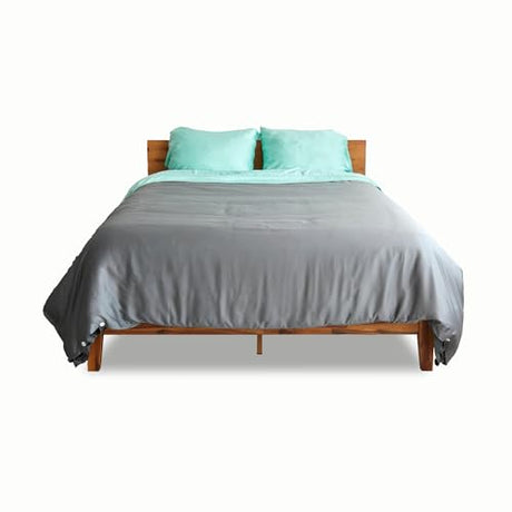Sheets & Giggles 100% Eucalyptus Lyocell Duvet Cover - All-Season Soft, Cool & Cozy with Easy-to-Fasten Ties & Buttons - Down Alternative & Zero Static- Queen Grey Sheets & Giggles