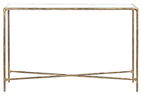 SAFAVIEH Couture Home Collection Jessa Brass Metal/Tempered Glass Top Entryway Living Room Rectangle Console Table (Fully Assembled) SAFAVIEH