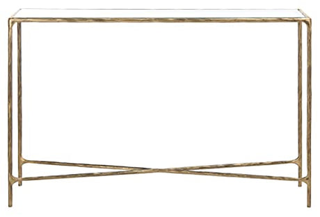 SAFAVIEH Couture Home Collection Jessa Brass Metal/Tempered Glass Top Entryway Living Room Rectangle Console Table (Fully Assembled) SAFAVIEH