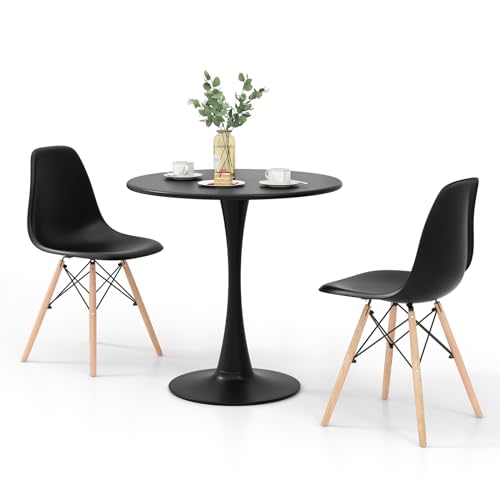 Giantex 3-Piece Dining Table Set for 2, 32” Round Table & 2 Dining Chairs, Kitchen Table Chairs Set for Small Spaces, Dinette, Breakfast Nook, Dining Room, Dinner, Restaurant, Black Giantex