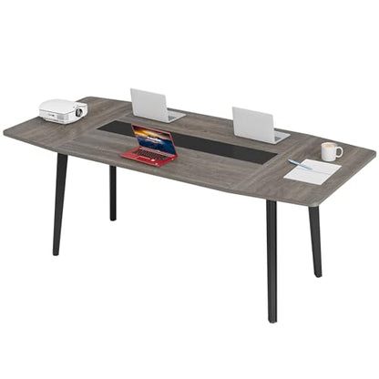 LITTLE TREE 6 FT Conference Room Table, 70.86L x 35.43W x 29.52H Inches Boat Shaped Meeting Seminar Boardroom Table. Gray - WoodArtSupply