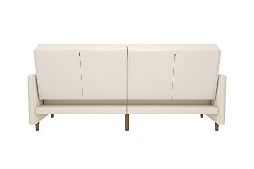 DHP Andora 76 Inch Futon Sofa Bed in Faux Leather, Modern Upholstered Couch Sleeper with Button Tufted Back and Seat, White DHP