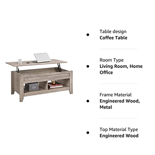 Yaheetech Lift Top Coffee Table with Hidden Storage Compartment & Lower Shelf, Lift Tabletop Farmhouse Table for Living Room Office Reception, 47.5in L, Gray - WoodArtSupply