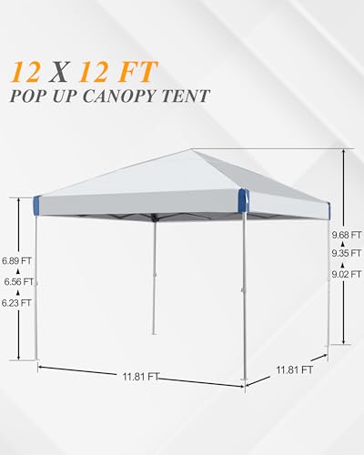 BPS 12x12 ft Pop Up Canopy with Portable Wheeled Carry Bag, Easy Set Up Outdoor Sun Shade Canopy Tent with 8 Stakes, 4 Ropes, 4 Weight Bags for Events, Parties, Camping BPS