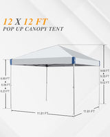 BPS 12x12 ft Pop Up Canopy with Portable Wheeled Carry Bag, Easy Set Up Outdoor Sun Shade Canopy Tent with 8 Stakes, 4 Ropes, 4 Weight Bags for Events, Parties, Camping BPS