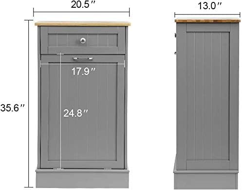 Scurrty 20.5'' Wooden Pull Out Trash Can Cabinet for Kitchen Island,Tilt Out Bin for Trash Disposal Recycling, Handmade Solid Wood Hideaway Trash Holder for Laundry Hamper with Drawer (Grey,  - WoodArtSupply