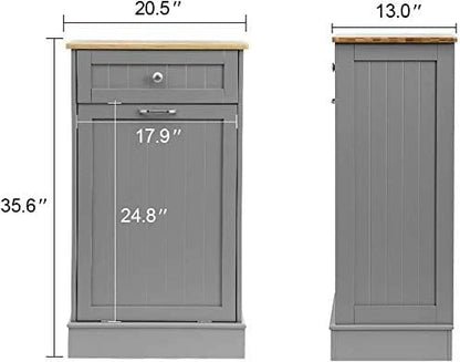 Scurrty 20.5'' Wooden Pull Out Trash Can Cabinet for Kitchen Island,Tilt Out Bin for Trash Disposal Recycling, Handmade Solid Wood Hideaway Trash Holder for Laundry Hamper with Drawer (Grey,  - WoodArtSupply