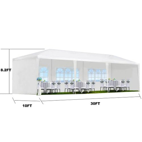 10'x30' Party Tent, Outdoor Wedding Tents with 8 Removable Sidewalls, Gazebo Shelter for Parties Patio, Outside Waterproof Canopy Tents, Party Wedding BBQ Events Tent, White MegaChoice