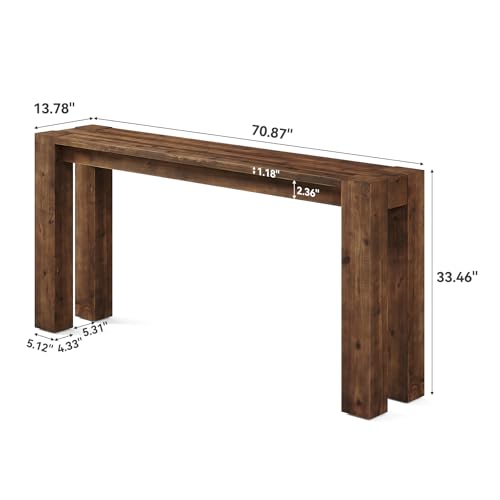 TRIBEWOOD Solid Wood Console Table for Entryway, 70.9-Inch Extra Long Farmhouse Sofa Table Behind Couch, for Living Room, Foyer, Hallway, Entrance, Rustic Brown TRIBEWOOD