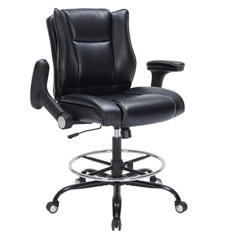 OLYFING Drafting Chair, Tall Office Chair with Padded Adjustable Arms and Footring PU Leather Standing Desk Chair with Extra Thicken Seat Cushion, Comfy High Office Chair for Counter Height Desk OLYFING