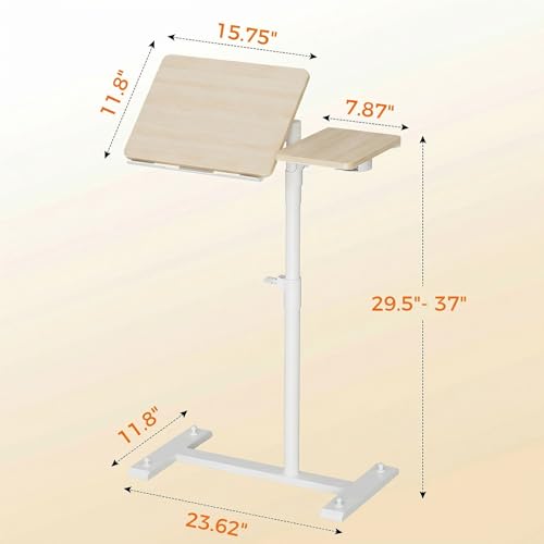Aothia Small Standing Desk Rolling Table Adjustable Height, Laptop Mobile Stand with Wheels, Overbed Table, Portable Computer Workstation with Tiltable Desktop for Teacher Classroom Home Office, Oak Aothia