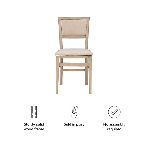 Linon Keira Wooden Folding Chair Upholstered Seat and Back Set of 2, Dining Height, Rustic Natural & Beige Linon