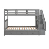 Harper & Bright Designs Twin Over Twin Bunk Bed with Three Drawers and Storage Staircase, Solid Wood Bunk Bed Frame with Guardrails for Bedroom, Guest Room, No Box Spring Required, Space Saving, Gray Harper & Bright Designs