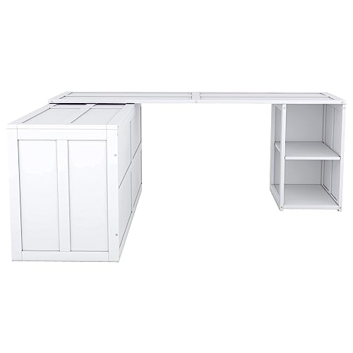 RuiSiSi Queen Murphy Bed Wall Bed with Rotable Desk, Foldable Platform Bed Frame with Storage, for Home Office Small Room, White RuiSiSi