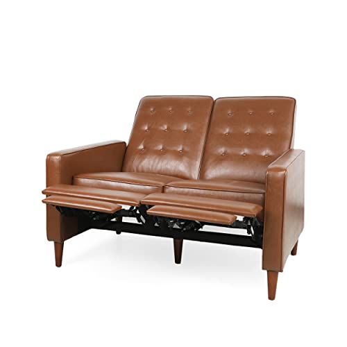 Christopher Knight Home Denison Tufted Loveseat Pushback Recliner - Faux Leather - Cognac Brown/Dark Espresso Christopher Knight Home