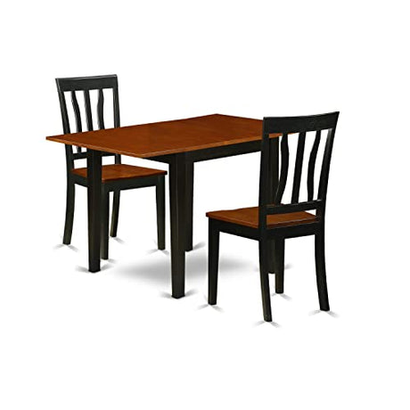 East West Furniture NDAN3-BCH-W 3 Piece Modern Dining Table Set Contains a Rectangle Wooden Table with Dropleaf and 2 Kitchen Dining Chairs, 30x48 Inch, Black & Cherry East West Furniture