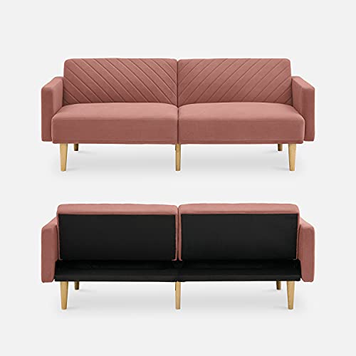 mopio Futon Sofa Bed, Couch, Small Sofa, Sleeper Sofa, Loveseat, Mid Century Modern Futon Couch, Sofa Cama, Couches for Living Room (Old Rosa Velvet) mopio
