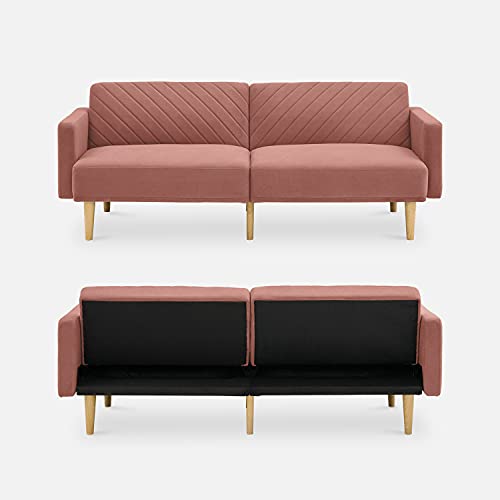 mopio Futon Sofa Bed, Couch, Small Sofa, Sleeper Sofa, Loveseat, Mid Century Modern Futon Couch, Sofa Cama, Couches for Living Room (Old Rosa Velvet) - WoodArtSupply