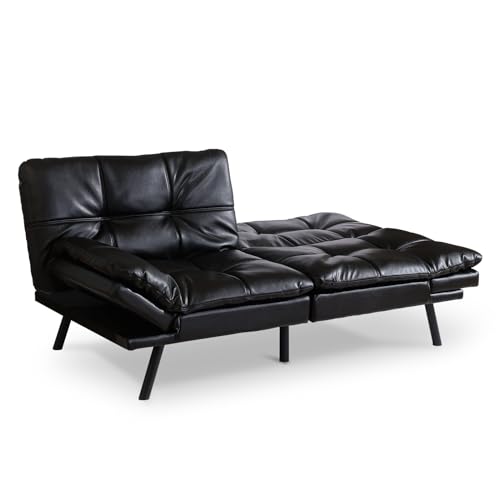 Opoiar Futon Sofa Bed, Lounge Memory Foam Sleeper Couch for Compact Living Spaces, Convertible Foldable Loveseat with Armrests,Black/Faux Leather,71" W Opoiar