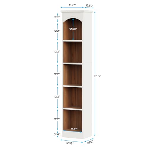 Tribesigns Narrow 5-Tier Bookcase - 70.9-Inch Tall White & Oak Corner Display Shelves - WoodArtSupply