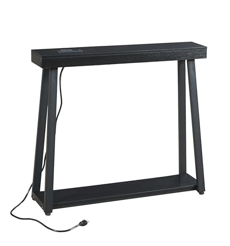 BOYUANH Narrow Small Entryway Console Table with Charging Station, Outlets&Ports, 36 Inch Thin High Tall Sofa Table for Entry Hallway, Living Room, Foyer, Behind Couch, Thick Metal Frame, Black BOYUANH