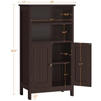 Yaheetech Bathroom Floor Cabinet, Free Standing Cabinet with Double Door and Inner Adjustable Shelf, Shelved Storage Organizer for Living Room/Kitchen/Hallway/Home Office, Espresso